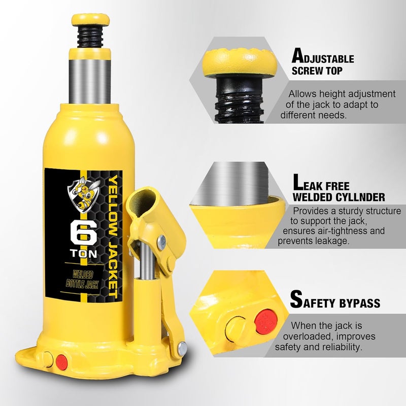 Yellow Jacket Bottle Jack 6 Ton Muti-Directional Welded Car Jack with Carrying Case and Pump Handle, Fit Use for Automotive Sedans, Yellow - Image 4